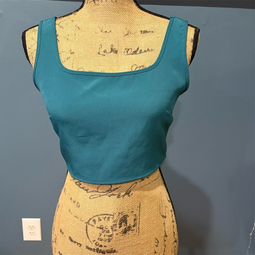 Sincerely Jules Tank Top Womens Size S Green Cropped Square Neck Side Zip